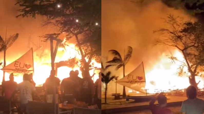 Imagens mostram fogo intenso em Jericoacoara.