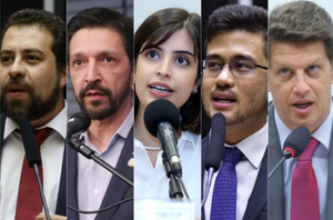Os pré-candidatos à Prefeitura de São Paulo Guilherme Boulos, Ricardo Nunes, Tabata Amaral, Kim Kataguiri e Ricardo Salles(Reprodução)