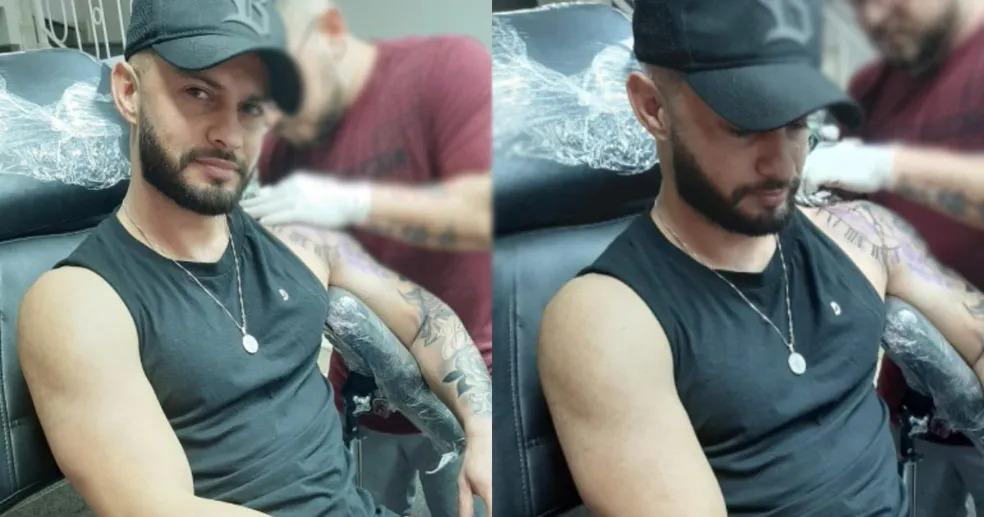 David Luiz Porto Santos durante sessão de tatuagem