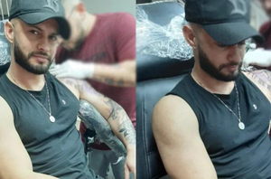 David Luiz Porto Santos durante sessão de tatuagem(Reprodução)