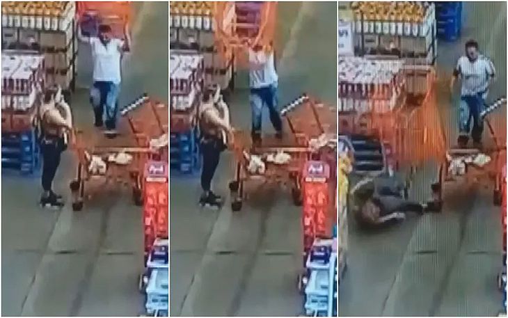 Vídeo: homem joga carrinho de compras em mulher dentro de supermercado