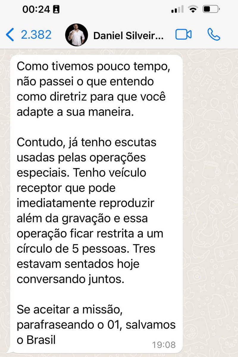 Mensagem atribuída a Daniel Silveira