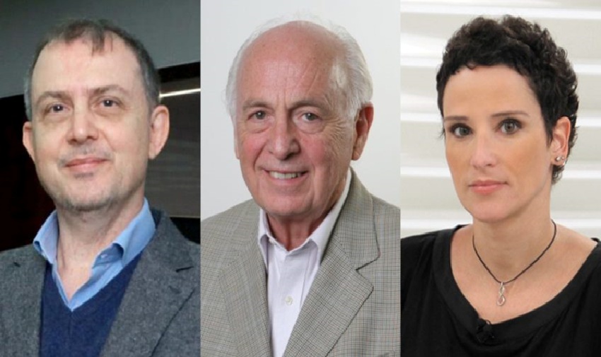 Os economistas Nelson Marconi (esq.), Luiz Carlos Bresser-Pereira (centro) e Monica de Bolle (dir.)