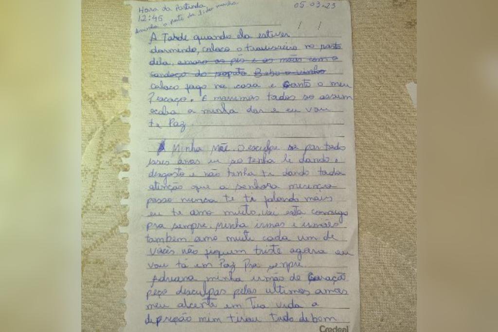 Em carta, mãe que matou filha diz ao pai da criança: “Que viva com a culpa”