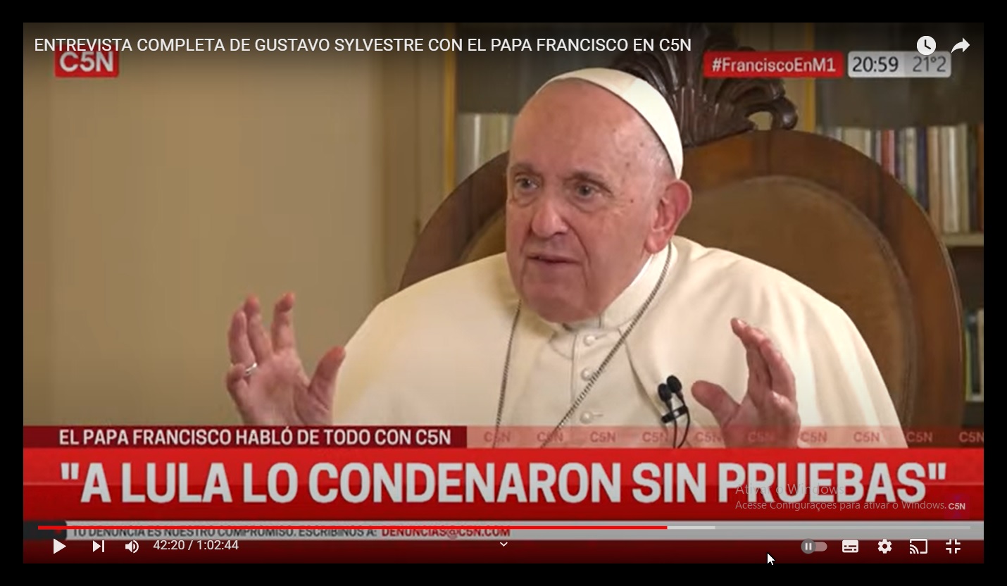 Vídeo: Papa diz que Lula foi condenado sem provas e que Dilma é uma mulher “de mãos limpas”