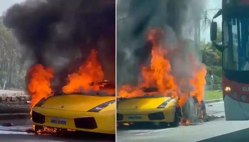 Lamborghini avaliada em R$ 1,3 milhão pega fogo em avenida de BH