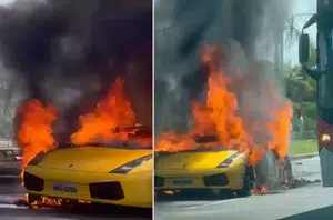 Lamborghini avaliada em R$ 1,3 milhão pega fogo em avenida de BH(Reprodução)