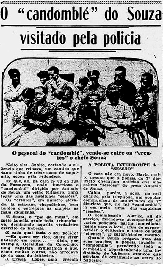 Reportagem publicada em 1918 na Gazeta de Notícias noticia batida policial em terreiro no Rio de Janeiro