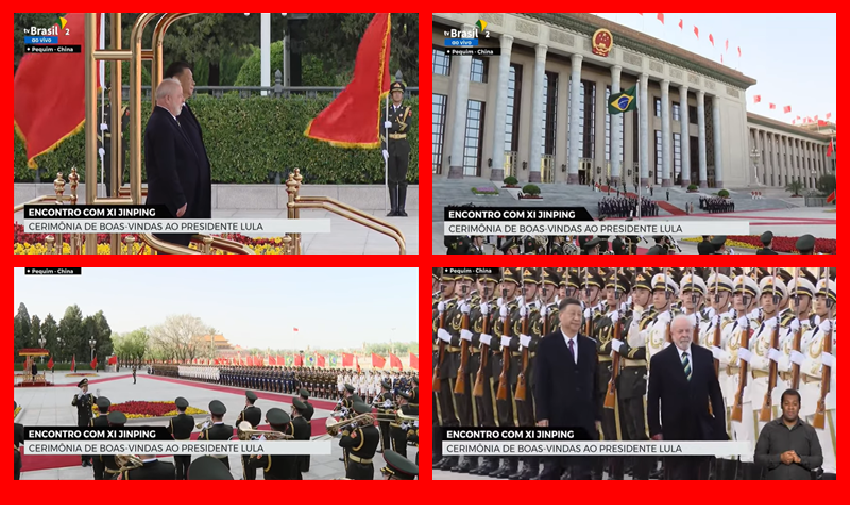 Imagens da TV Brasil: Xi Jinping recebe Lula no Grande Palácio do Povo