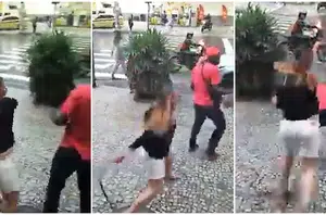 Mulher agride entregador com "chicotadas" no Rio(Reprodução)
