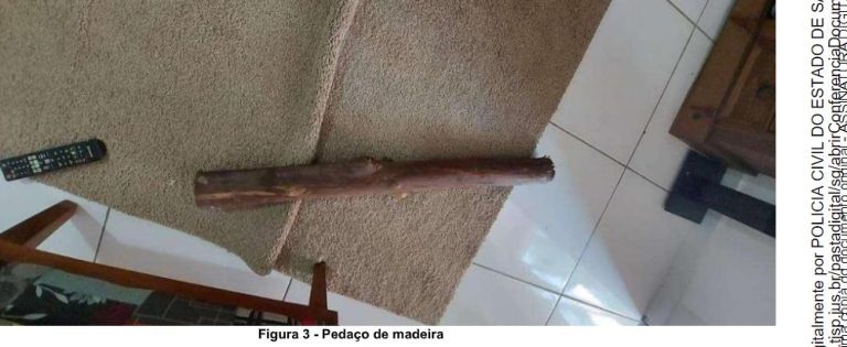 Pedaço de madeira utilizado por sobrinho de Jair Bolsonaro para agredir o companheiro de sua ex-mulher