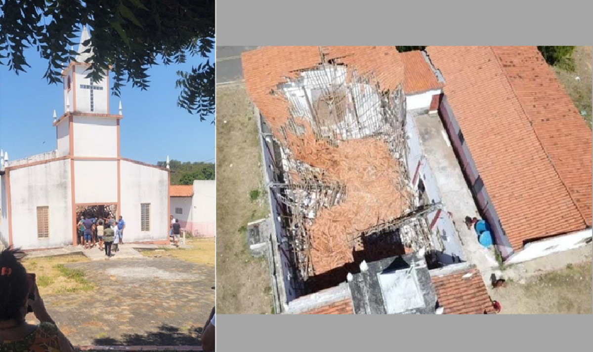 Teto de igreja desaba durante manutenção para os festejos do município