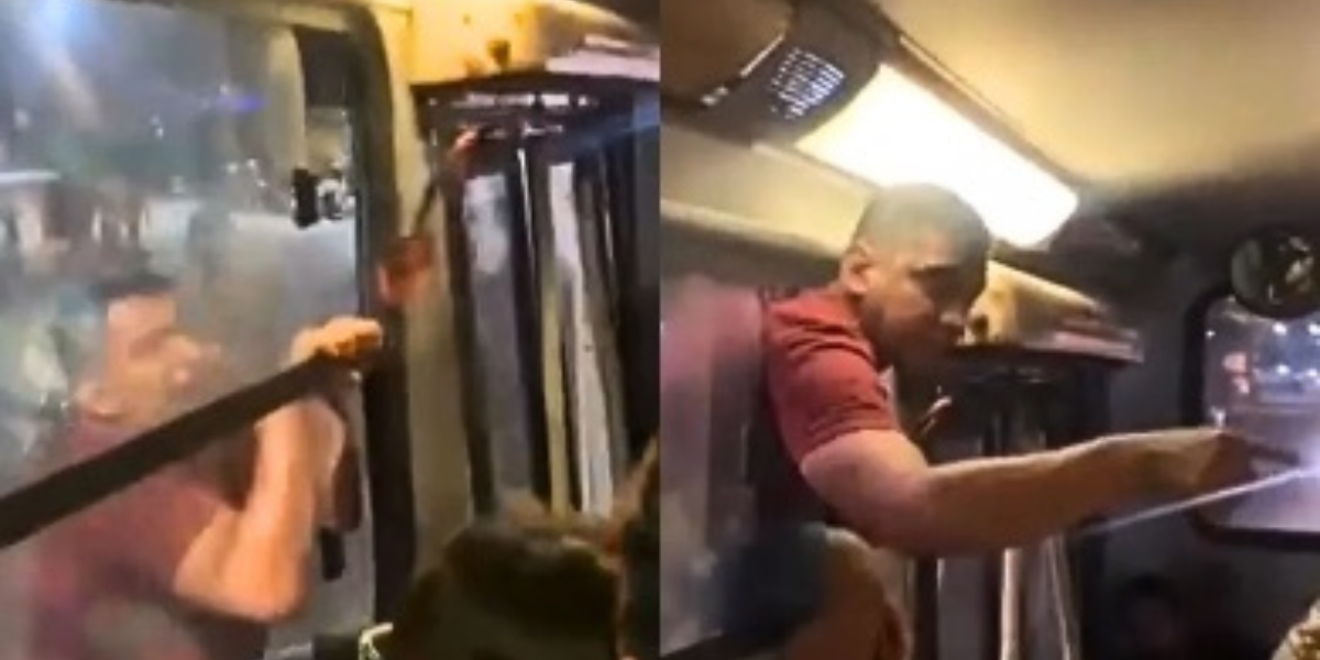 Vídeo: Homem flagra traição da esposa e tenta entrar em ônibus pela janela