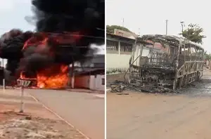 Homem coloca fogo em ônibus escolar, em Terezópolis de Goiás(Reprodução)