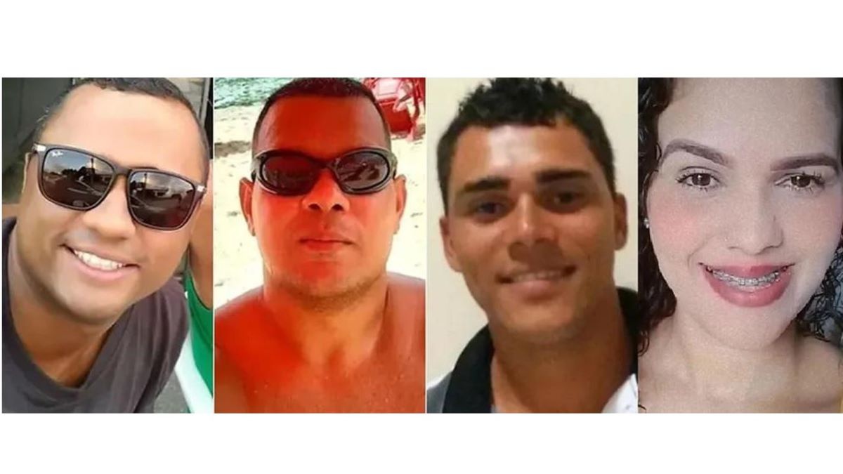 Quatro dos oito mortos após tiroteio em Camaragibe (da esquerda para a direita): PM Eduardo Roque, PM Rodolfo José, Alex Silva e Ágata Ayanne