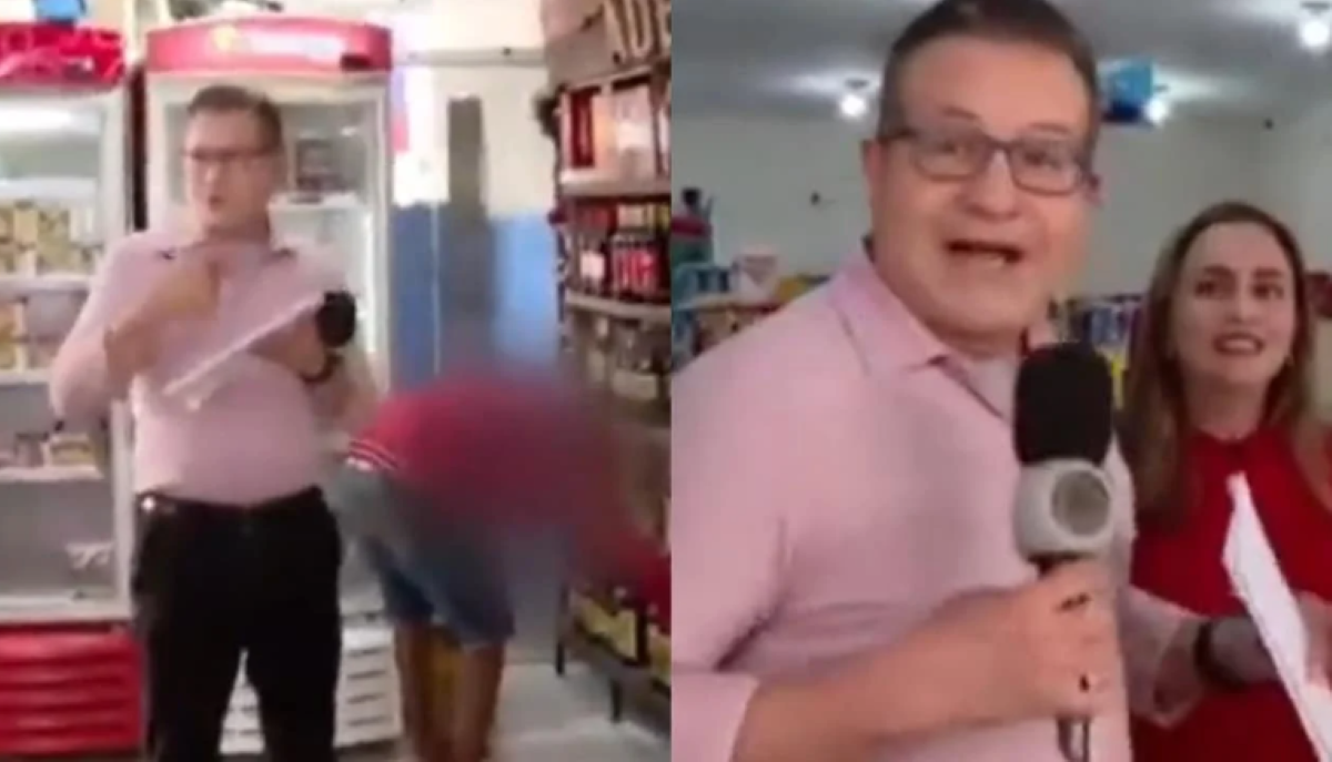 VÍDEO: homem tenta furtar bebida enquanto jornalistas gravam matéria sobre roubo