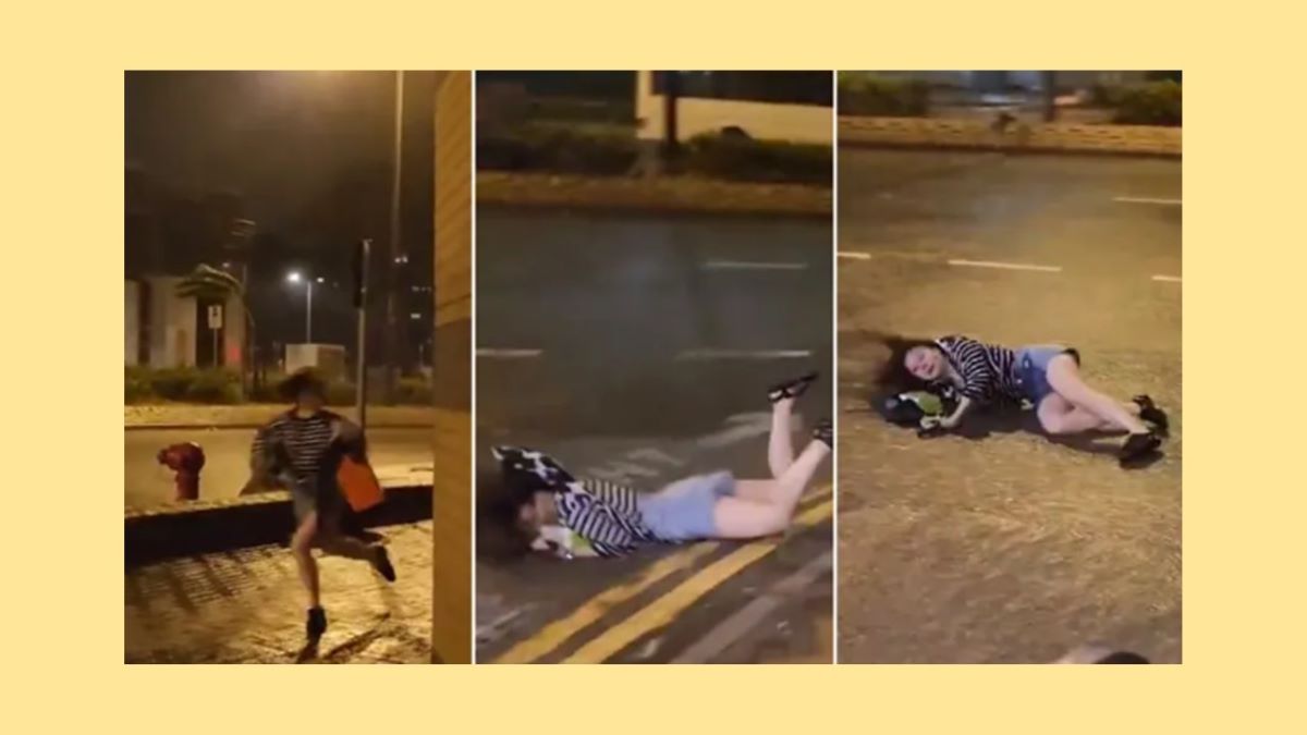 Vídeo mostra mulher arrastada pela força de um tufão em  Hong Kong