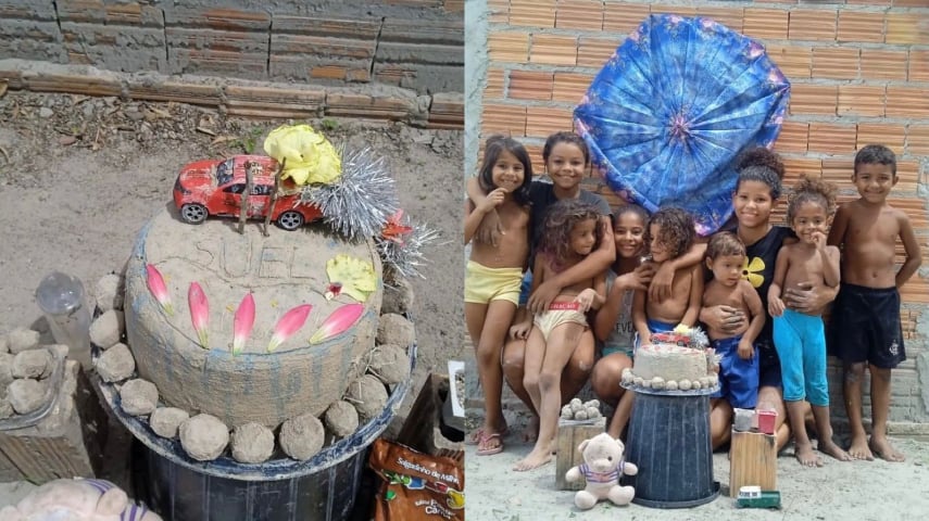 Menino de 2 anos ganha festa com bolo feito de areia no Piauí