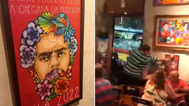 Vídeo: Bolsonarista destrói placa de Marielle e quebra quadro de Lula em bar no RJ