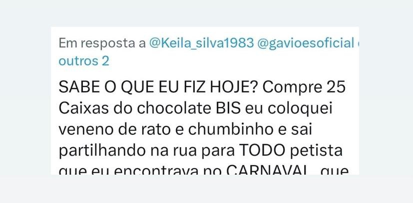 Bolsonarista diz que distribuiu chocolate com veneno de rato para petistas no carnaval