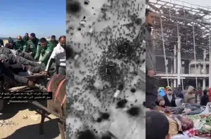 Matança. Feridos em carroças; Israel divulgou imagens de drone do episódio; mortos ficaram sobre os caminhões.(Reprodução)
