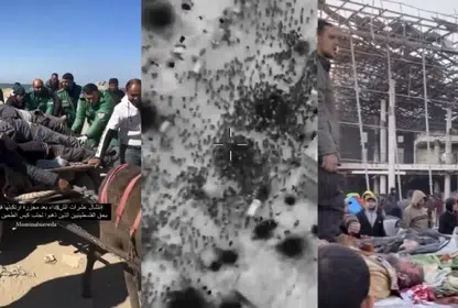 Matança. Feridos em carroças; Israel divulgou imagens de drone do episódio; mortos ficaram sobre os caminhões.