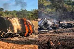 Duas pessoas morrem carbonizadas após carreta tombar e explodir no Piauí(Montagem Pensar Piauí)