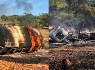 Duas pessoas morrem carbonizadas após carreta tombar e explodir no Piauí
