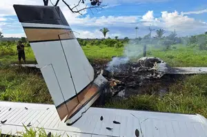 Tripulantes atearam fogo no avião após pouso forçado(Reprodução)
