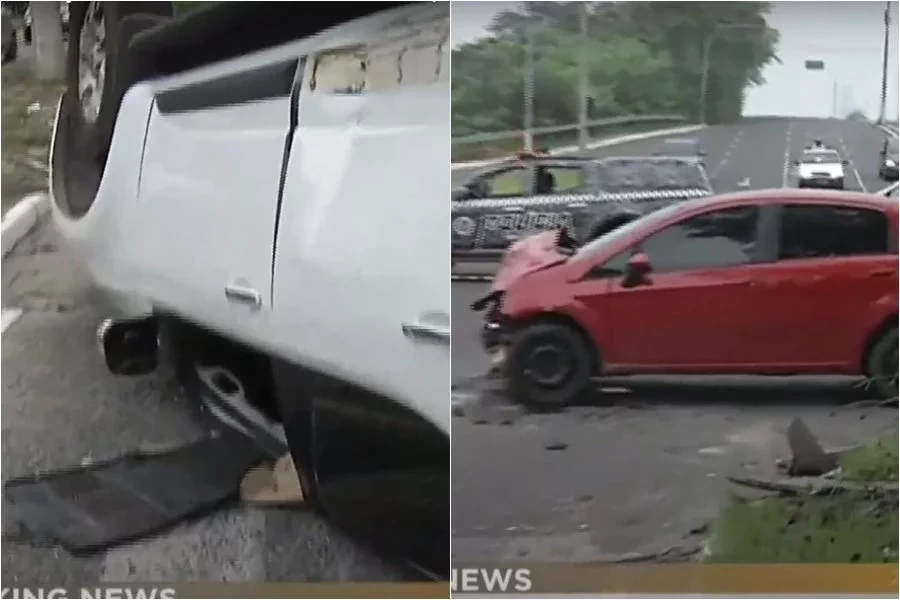 Caminhonete capota após colisão com carro em Teresina; motoristas ficam feridos