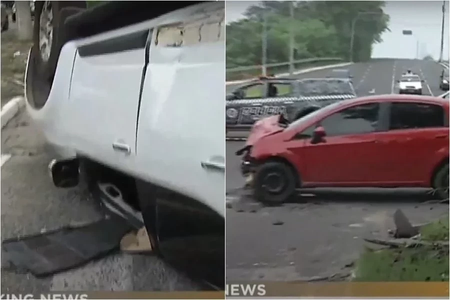 Caminhonete capota após colisão com carro e condutores ficam feridos em Teresina