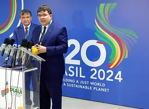 Governador Rafael Fonteles e ministro Wellington Dias concedem coletiva após falas de abertura no G20