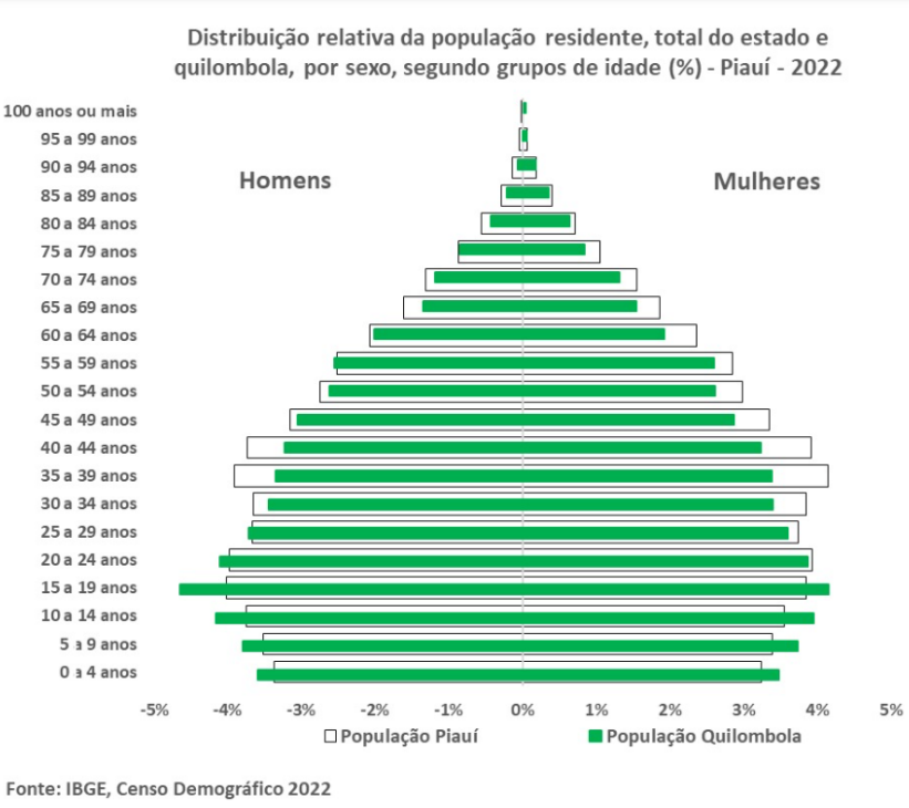 Perfil da população quilombola no Piauí, por sexo e idade