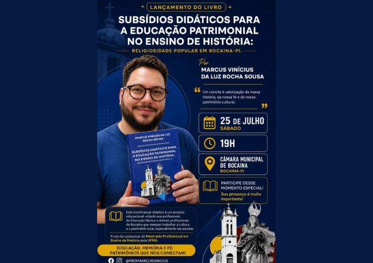 Livro sobre educação patrimonial será lançado em Bocaina (PI)