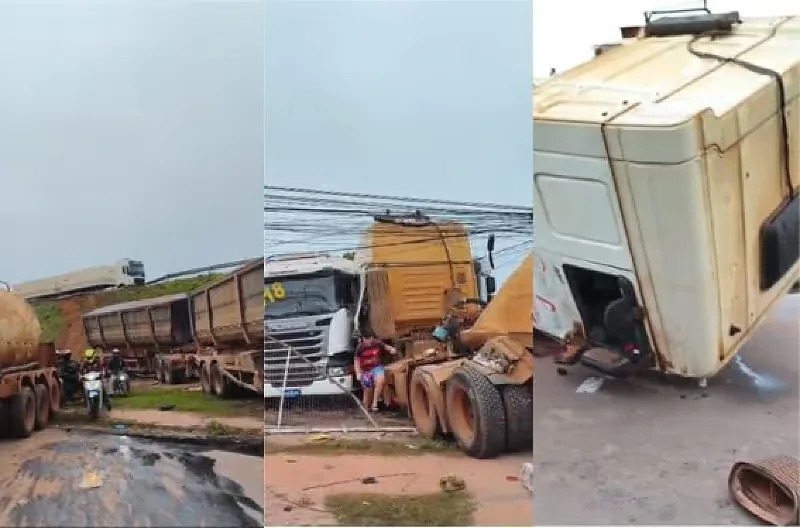 Duas carretas caem de viaduto após batida na BR-364 no MT