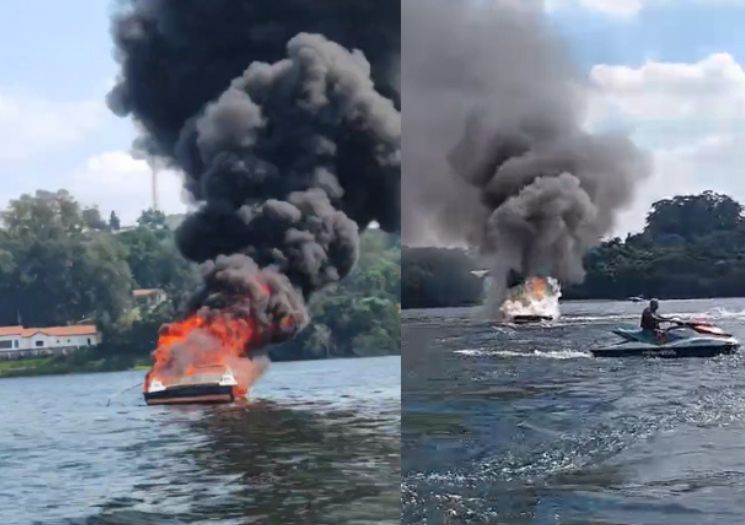 VÍDEO: Lancha explode e pega fogo com família a bordo em SP