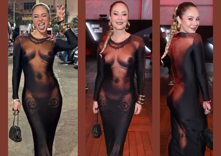 Paolla Oliveira rouba a cena em show de Lady Gaga com vestido que simula nudez
