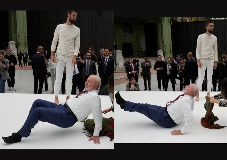 VÍDEO: Lula deita no chão e imita acrobata em Paris