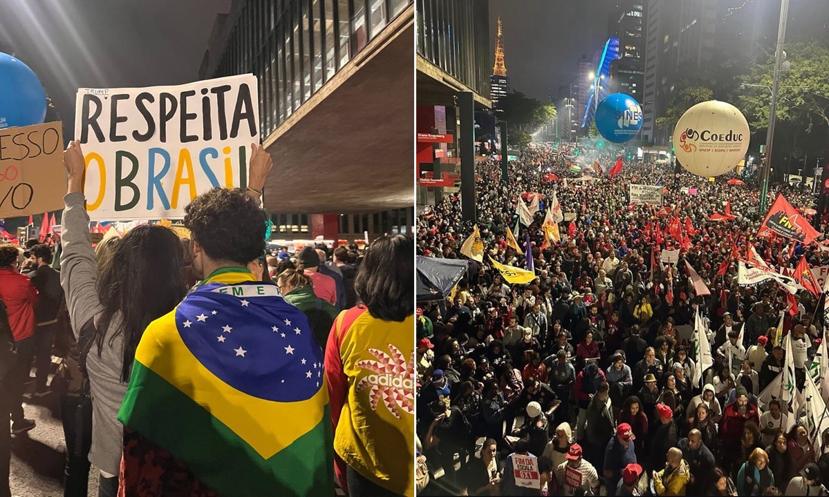 Manifestação da esquerda supera ato bolsonarista na Avenida Paulista e cobra justiça tributária
