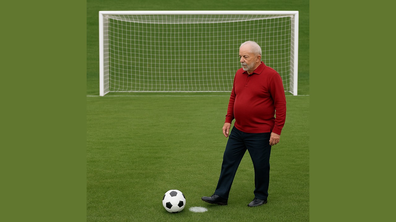 A bola está nos pés de Lula para que ele bata o pênalti sem goleiro