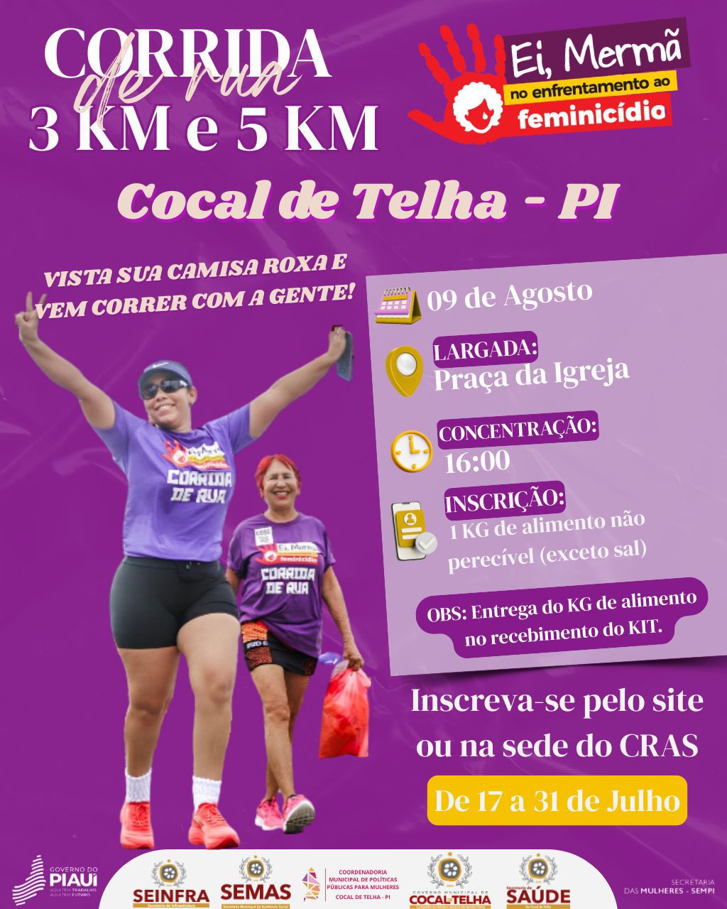 Secretaria das Mulheres apoia Corrida de Rua Contra o Feminicídio de Cocal de Telha