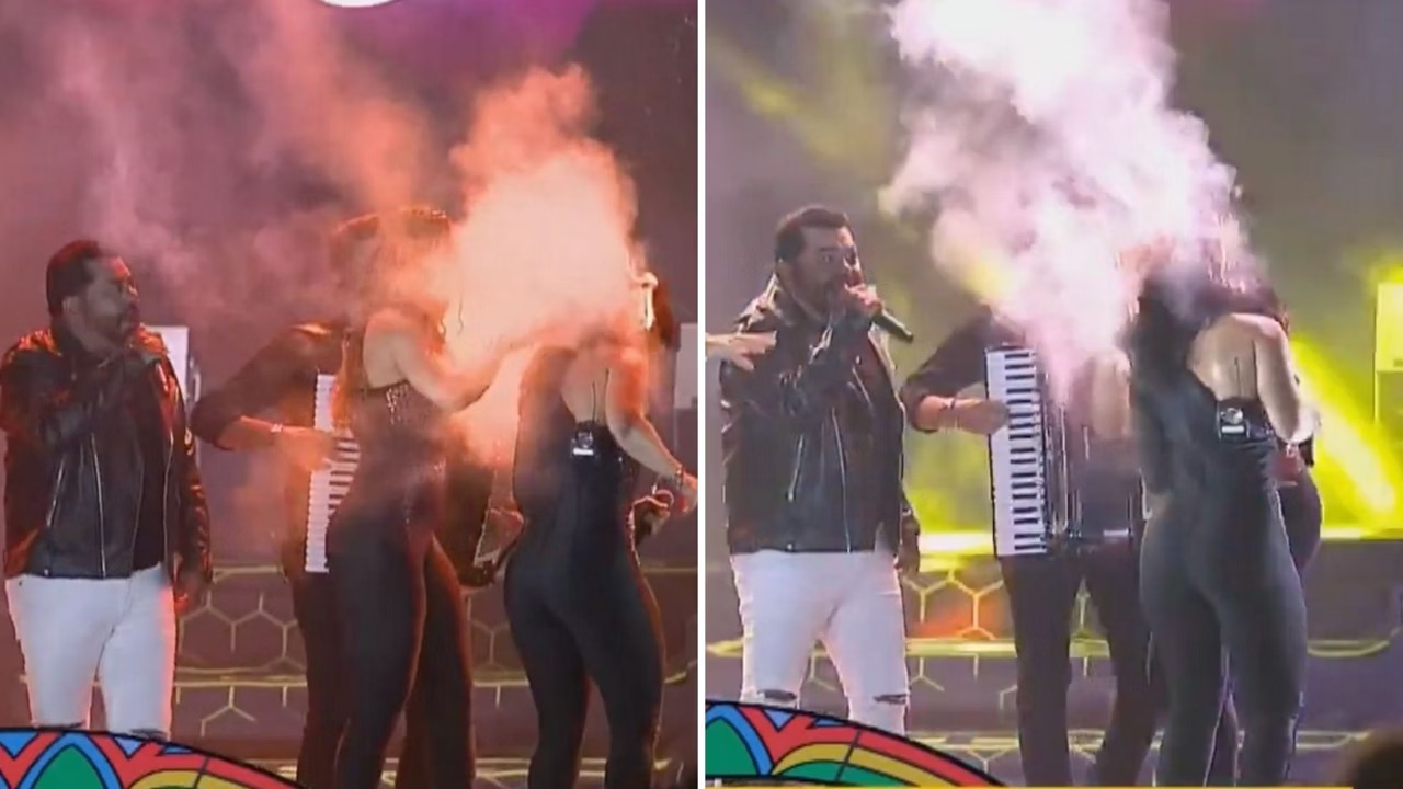VÍDEO: cabelo de vocalista da banda Limão com Mel pega fogo
