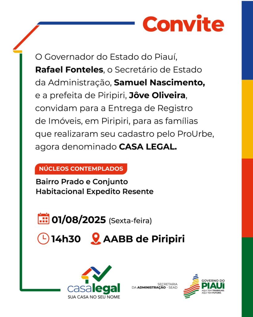 Casa Legal substitui ProUrbe e entrega mais de mil imóveis regularizados em Piripiri nesta sexta (1º)