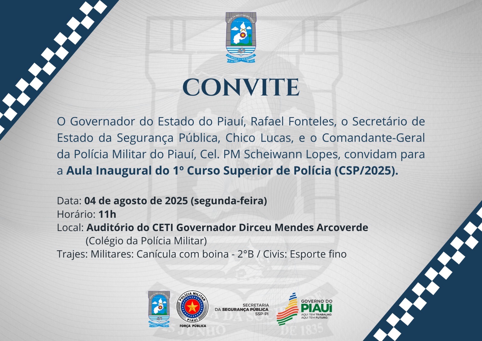Polícia Militar do Piauí inicia 1º Curso Superior de Polícia na segunda (4) e marca avanço histórico na formação de oficiais