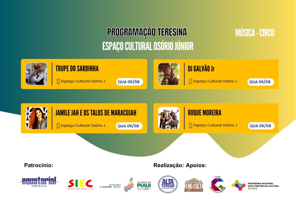 Teresina recebe projeto Cultura na Praça com programação musical e circense gratuita nesta quarta (6)