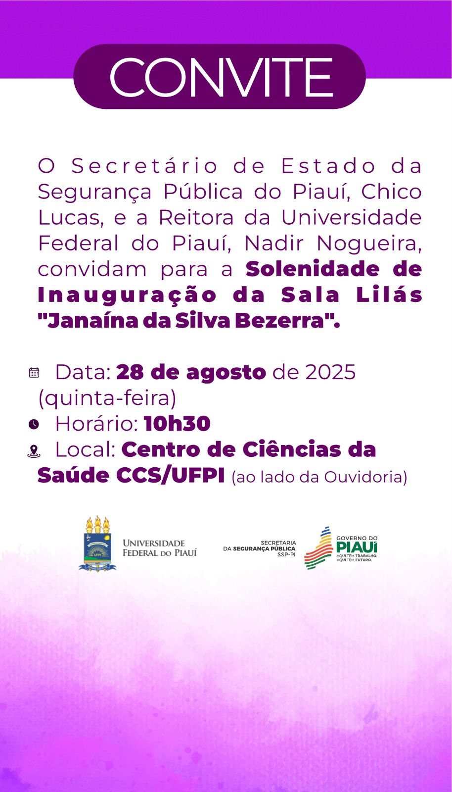 Sala Lilás: SSP-PI e UFPI inauguram espaço de acolhimento e combate à violência contra mulheres
