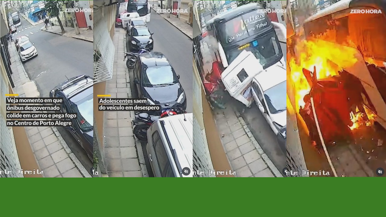 Ônibus sem freio,com 57 pessoas, desce ladeira, atinge 10 carros e pega fogo