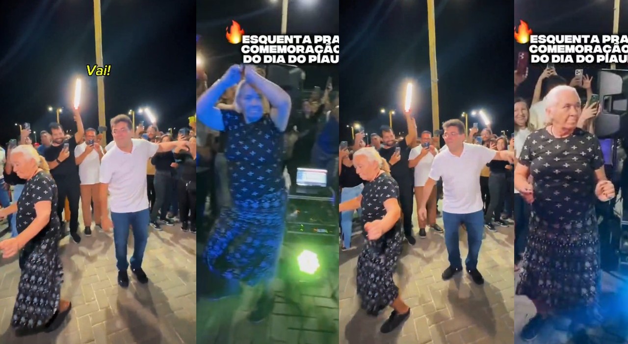 ARROCHA!!! Nas comemorações do Dia do Piauí, senhora rouba a cena e bota Rafael Fonteles para dançar