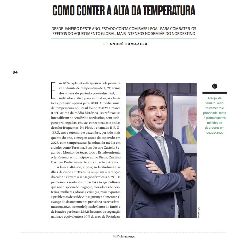 Ações do Governo do Piauí contra mudanças climáticas ganham destaque em revista nacional