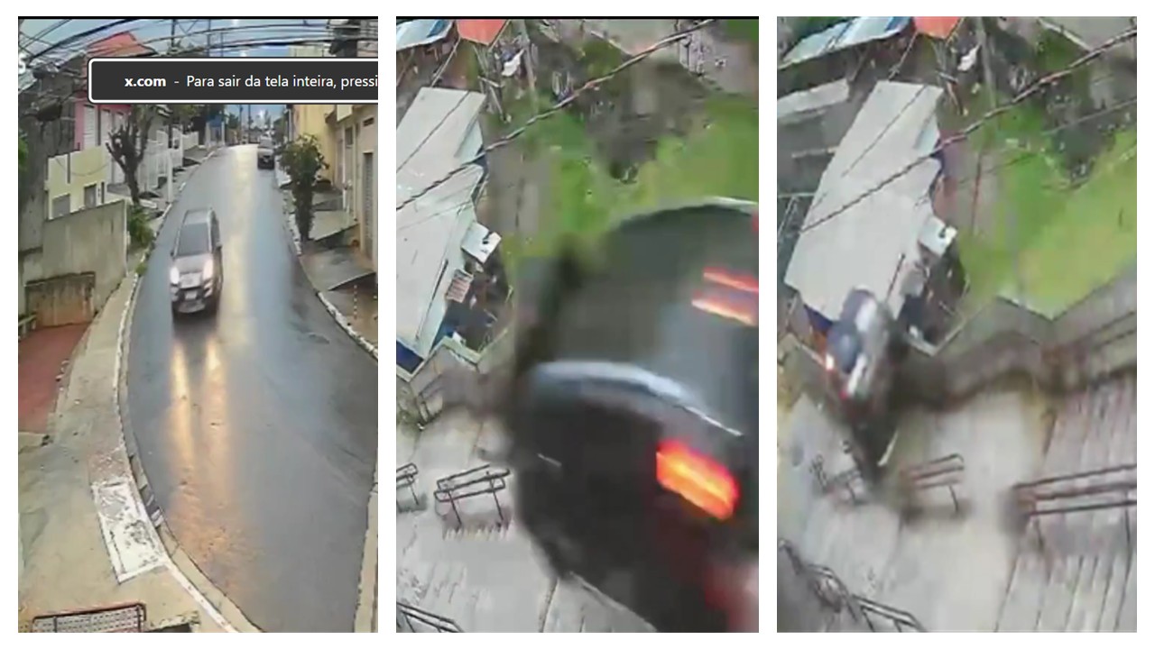 MILAGRE: Motorista passa mal, perde o controle e carro 'voa' sobre escadaria em SP e está bem